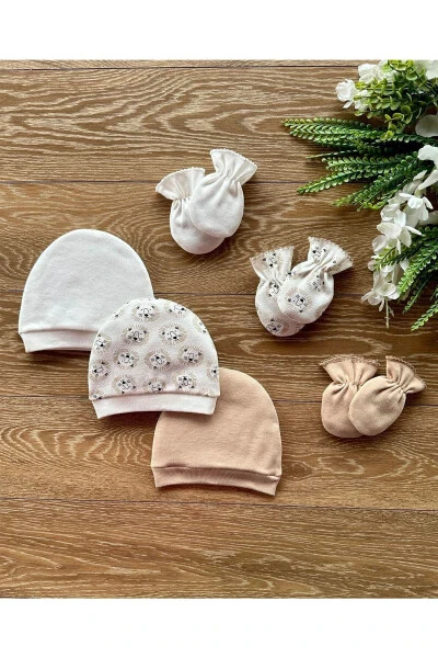 Organic Newborn Baby Mittens Hat Set of 6 - RENKLI PUSET (1)
