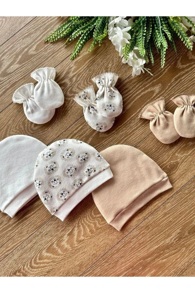 Organic Newborn Baby Mittens Hat Set of 6 - 3