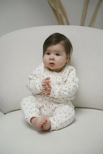 Organic Ribbed Baby Romper with Black Dot Pattern - 1