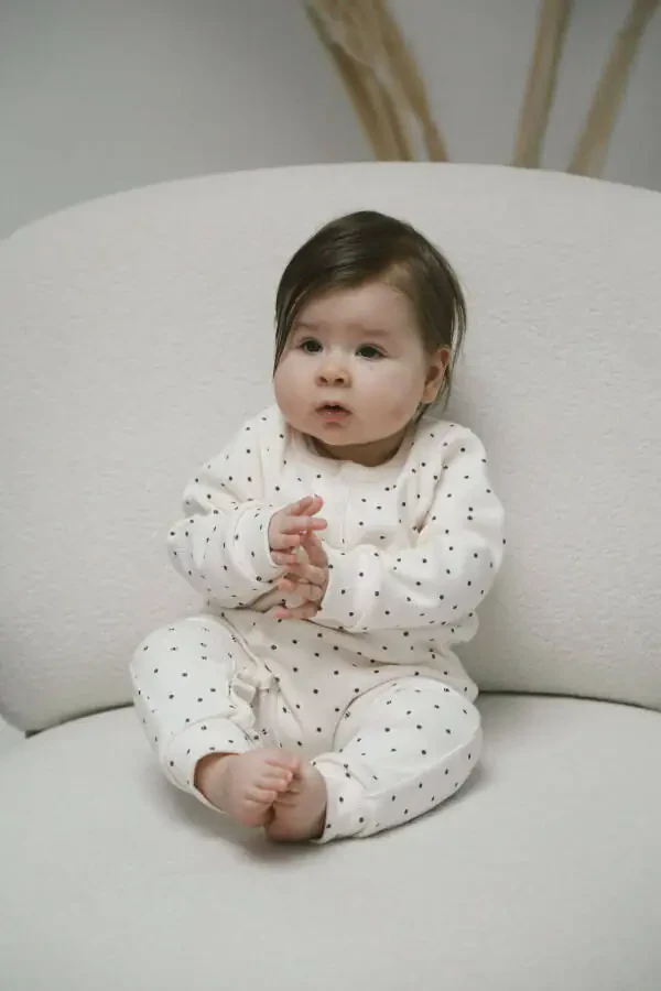 Organic Ribbed Baby Romper with Black Dot Pattern - 1