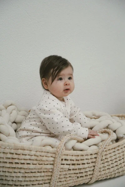 Organic Ribbed Baby Romper with Black Dot Pattern - 2