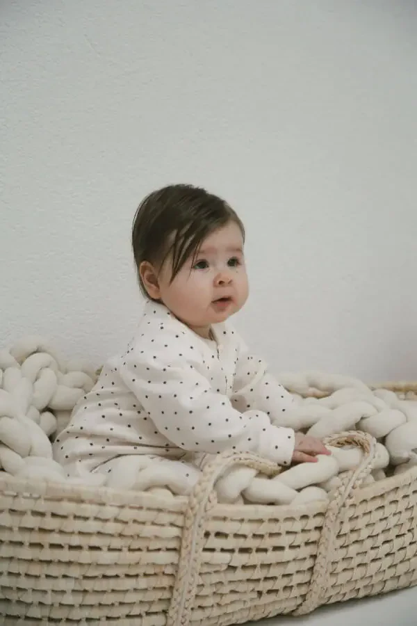 Organic Ribbed Baby Romper with Black Dot Pattern - 2