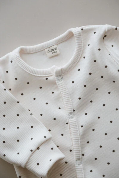 Organic Ribbed Baby Romper with Black Dot Pattern - 4