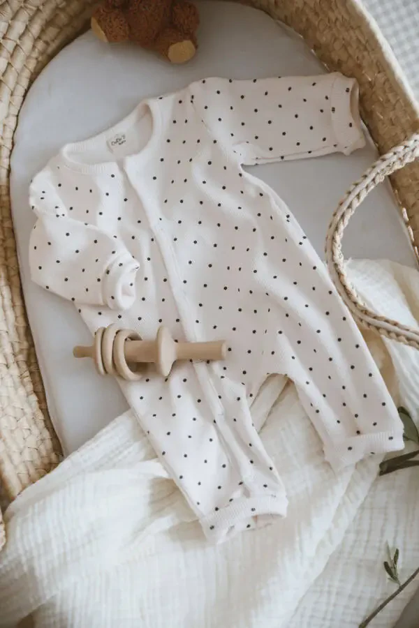 Organic Ribbed Baby Romper with Black Dot Pattern - 5