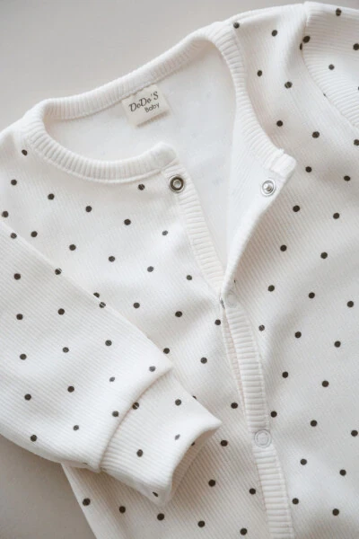 Organic Ribbed Baby Romper with Black Dot Pattern - 6