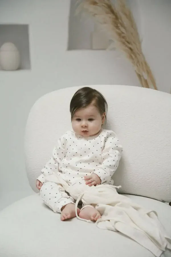 Organic Ribbed Baby Romper with Black Dot Pattern - 7