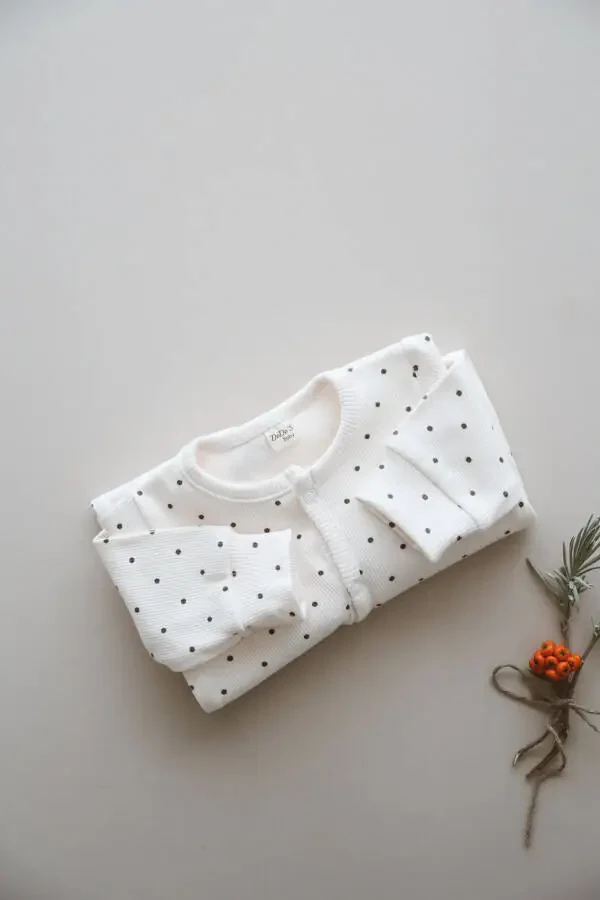 Organic Ribbed Baby Romper with Black Dot Pattern - 8