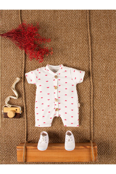 Organic Romper Baby Set with Wooden Buttons and Short Sleeves - 3