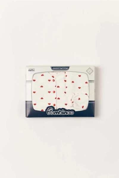 Органический набор из 5 предметов для новорожденных, выписка из роддома, рубчатый кремовый материал, красная коробка с сердцем, 100% хлопок - Modazone (1)