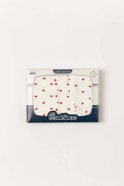 Органический набор из 5 предметов для новорожденных, выписка из роддома, рубчатый кремовый материал, красная коробка с сердцем, 100% хлопок - TEKNOTRUST (1)