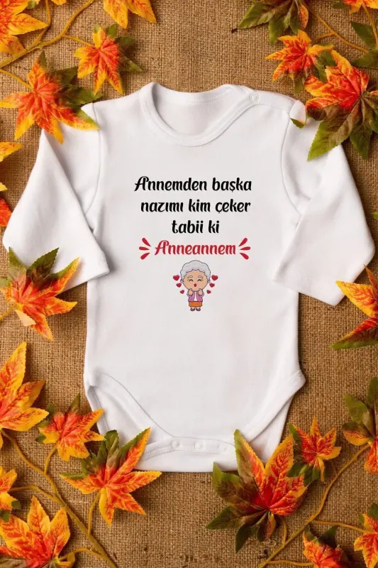 Organik %100 Pamuk Anneanne Baskılı Uzun Kollu Bebek Çıtçıtlı Body Badi Zıbın Tulum 5416 - UZUN BEYAZ - 2