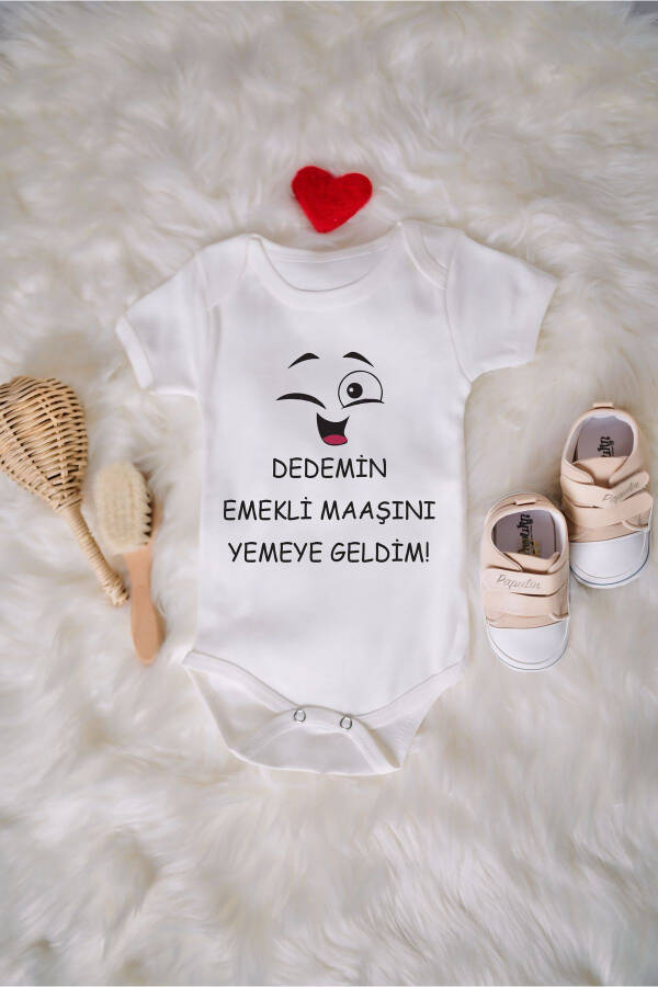 ORGANİK %100 PAMUKLU MAAŞINI YEMEYE GELDİM BASKILI Bebek Body Çıtçıtlı Badi - BEYAZ - 1