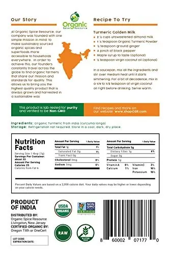 Organic Spice Resource Turmeric Root Powder, 8 oz (226 g) - ORGANIC (1)