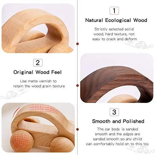 Organic Baby Push Car Wooden Toys 2pc Wood Car and Fine Movement Development and Infant Grasping Montessori Toys - 28