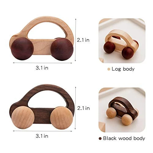 Organic Baby Push Car Wooden Toys 2pc Wood Car and Fine Movement Development and Infant Grasping Montessori Toys - 21