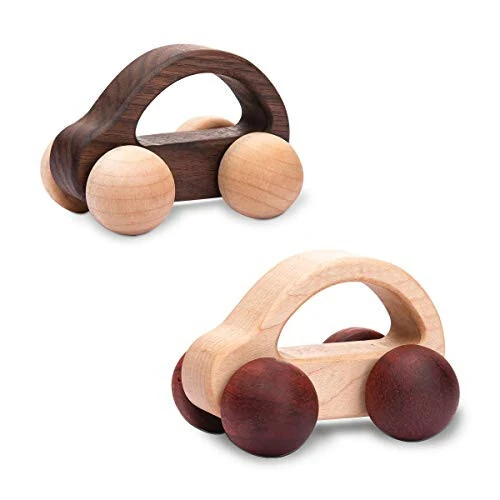 Organic Baby Push Car Wooden Toys 2pc Wood Car and Fine Movement Development and Infant Grasping Montessori Toys - 7