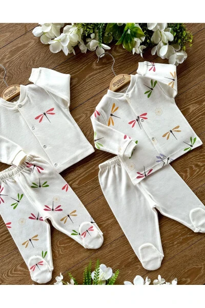 Organik Pamuklu 4'lü Bebek Alt Üst Patikli Pijama Takım Yusufçuk - 1
