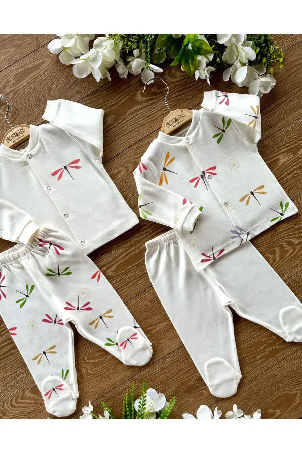 Organik Pamuklu 4'lü Bebek Alt Üst Patikli Pijama Takım Yusufçuk - 1