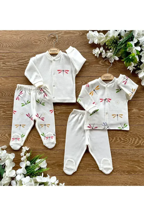 Organik Pamuklu 4'lü Bebek Alt Üst Patikli Pijama Takım Yusufçuk - 2