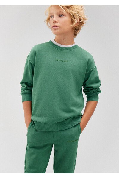 Organik Pamuklu Yeşil Basic Sweatshirt - 2