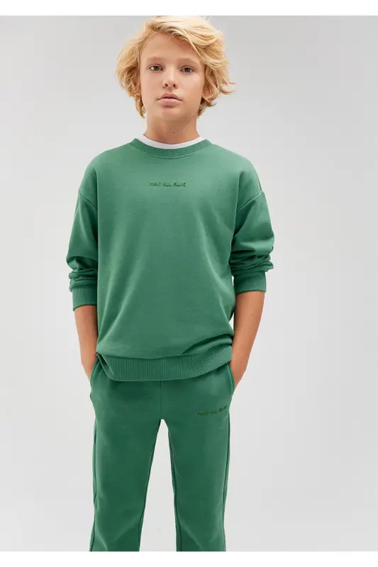 Organik Pamuklu Yeşil Basic Sweatshirt 6S10043-71881 - Yeşil-71881 - MAVI