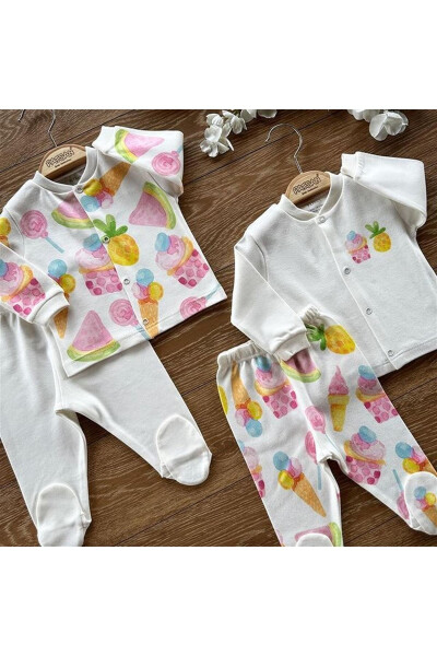 Organik paxta 4-qavatli chaqaloq uchun yuqori va pastki kiyimlari bilan pijama to'plami Cupcake - 2
