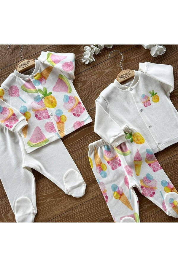Organik paxta 4-qavatli chaqaloq uchun yuqori va pastki kiyimlari bilan pijama to'plami Cupcake - 2