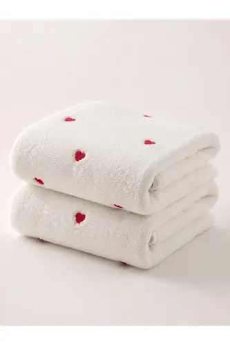 Organik Paxta - Premium Yurak Naqshli Microcotton Qo'l va Yuz Sochiq To'y To'plami Bordo 1 Dona 50*90 - 1