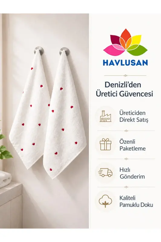 Organik Paxta - Premium Yurak Naqshli Microcotton Qo'l va Yuz Sochiq To'y To'plami Bordo 1 Dona 50*90 - 2
