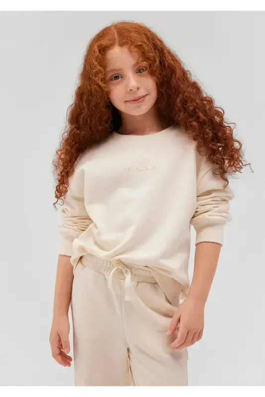 Organik paxtadan bej rangdagi oddiy futbolka 7S10043-70055 - 1