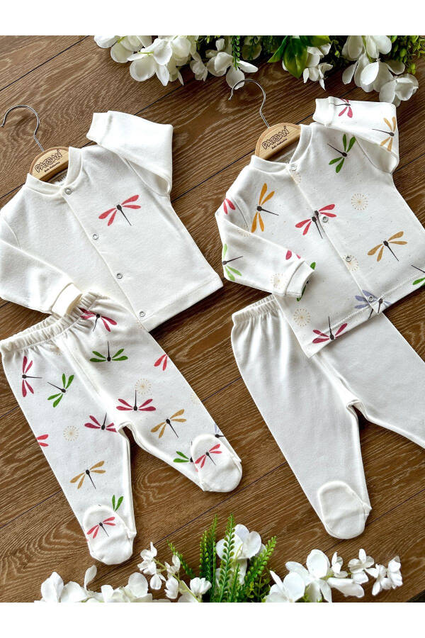 Organik paxtadan to‘rtlik chaqaloq ustki va pastki paypoqli pijama - 3