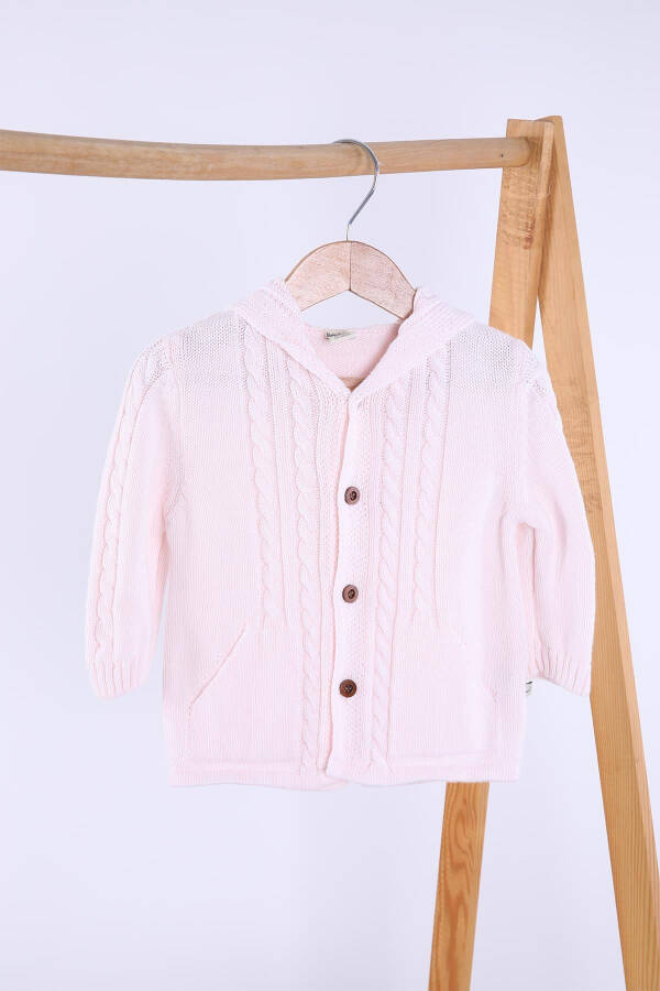 Organik Triko Kız Erkek Bebek Çocuk Kapüşonlu Hırka 6001 - Pembe - 1