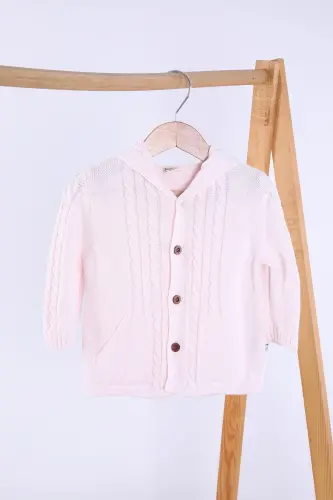 Organik Triko Kız Erkek Bebek Çocuk Kapüşonlu Hırka 6001 - Pembe - 1