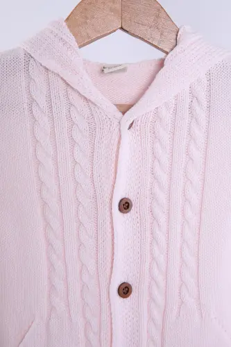 Organik Triko Kız Erkek Bebek Çocuk Kapüşonlu Hırka 6001 - Pembe - 2