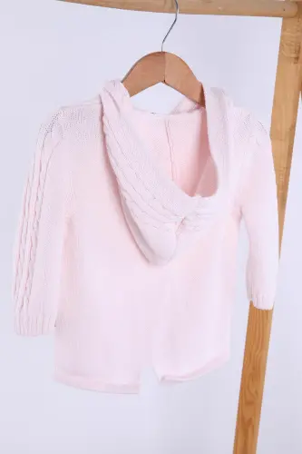 Organik Triko Kız Erkek Bebek Çocuk Kapüşonlu Hırka 6001 - Pembe - 3