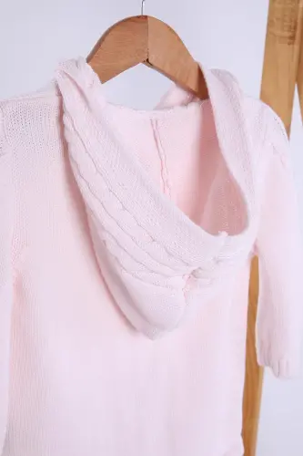 Organik Triko Kız Erkek Bebek Çocuk Kapüşonlu Hırka 6001 - Pembe - 4