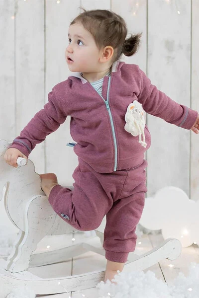 Organik Yıldız Aplikeli Pantolon , Bordeaux Melange - ORGANICERA