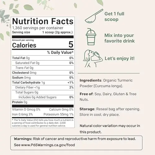 Organic Turmeric Powder, 5 Pounds | Rich in Active Curcumin | Pure Turmeric Supplement | Antioxidant Support for Joint & Immune Health | Non-GMO, Vegan Friendly, India Origin - 2