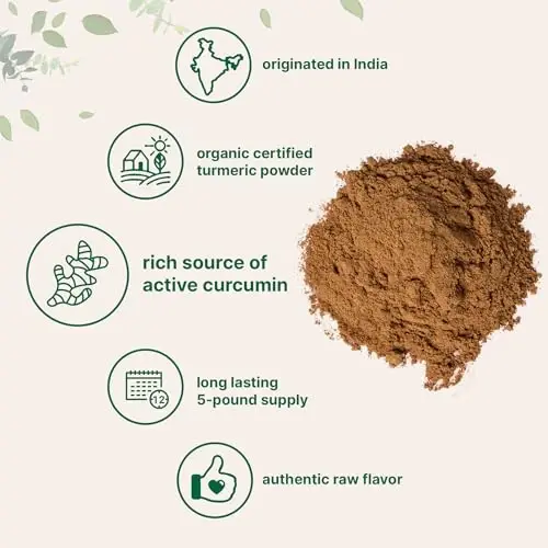 Organic Turmeric Powder, 5 Pounds | Rich in Active Curcumin | Pure Turmeric Supplement | Antioxidant Support for Joint & Immune Health | Non-GMO, Vegan Friendly, India Origin - 3
