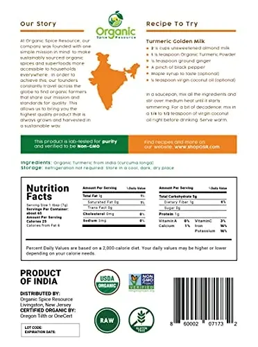 Organic Turmeric Powder w/Curcumin | 16oz or 454g | USDA Organics and Non-GMO | 100% Raw and Natural by OSR - ORGANIC (1)