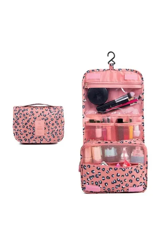 Organizer Askılı Seyahat Kozmetik Makyaj Çantası Su Geçirmez (AÇIK 25x46 CM, KAPALI 25x20 CM) - Kahverengi - 1