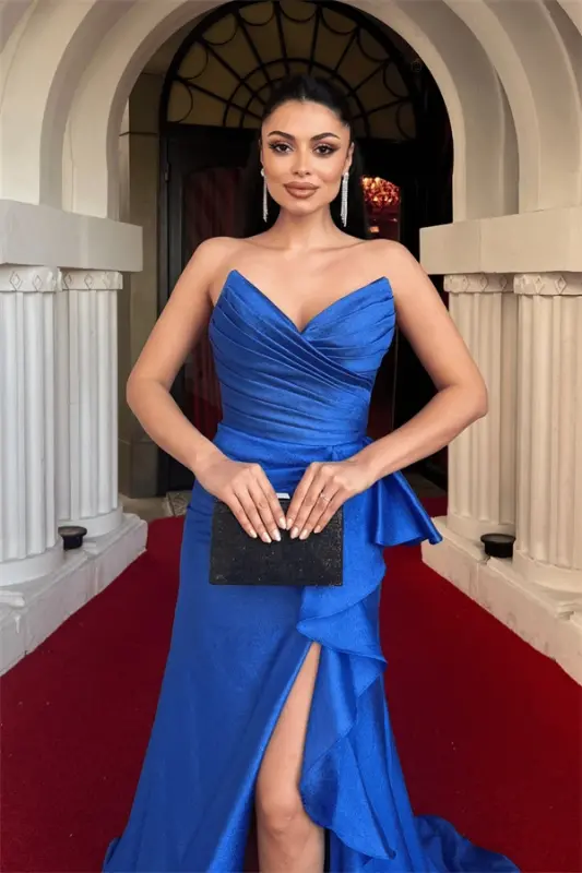 Органза Атлас Ткань Спина Шнуровка Вечернее Платье - СИНИЙ - 3