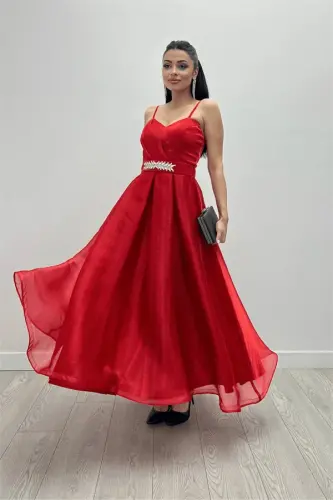 Organza Daliya Matoli Malika Ko'ylak - QIZIL - 3