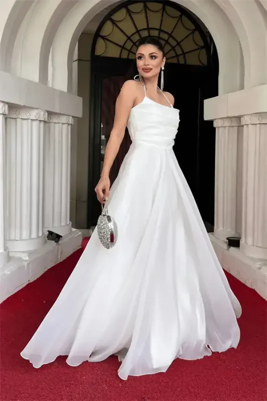 Organza Fabric Back String Design Dress - WHITE - 2