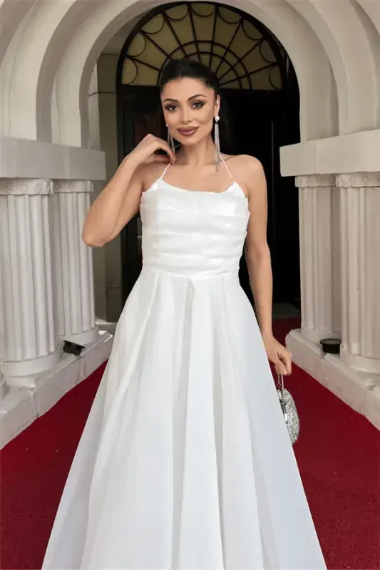 Organza Fabric Back String Design Dress - WHITE - 3