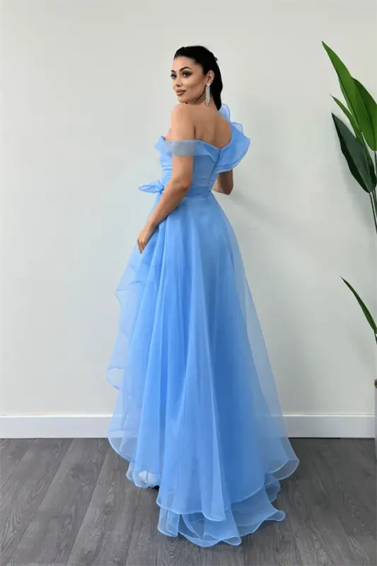 Organza Fabric Layered Evening Dress - BABY BLUE - 5