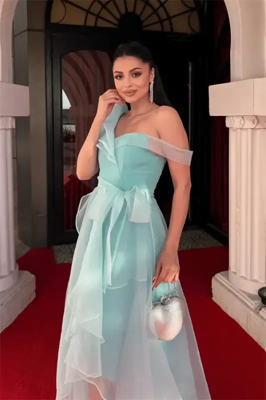 Organza Fabric Layered Evening Dress - MINT GREEN - 4