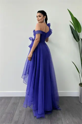Organza Fabric Layered Evening Dress - PURPLE - 5