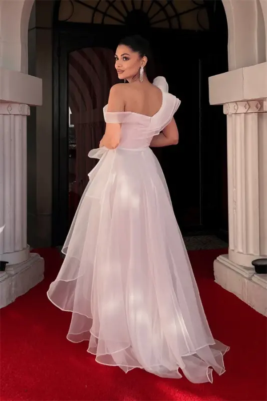 Organza Fabric Layered Evening Dress - WHITE - 5