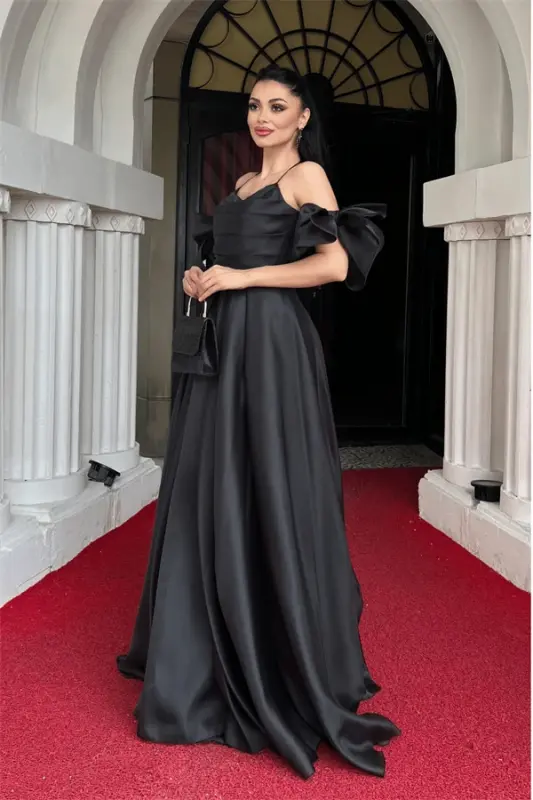 Organza Mato Orqa Ipli Dizayn Libos - QORA - BÜYÜKBEDENIZ